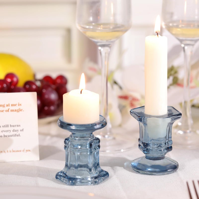 Lanttu Blue Candlestick Holders Bulk, 12 Pcs Glass Candle Holders Set,Crystal Taper Candle Holder for Wedding, Table Centerpiece, Home Decoration - Image 4