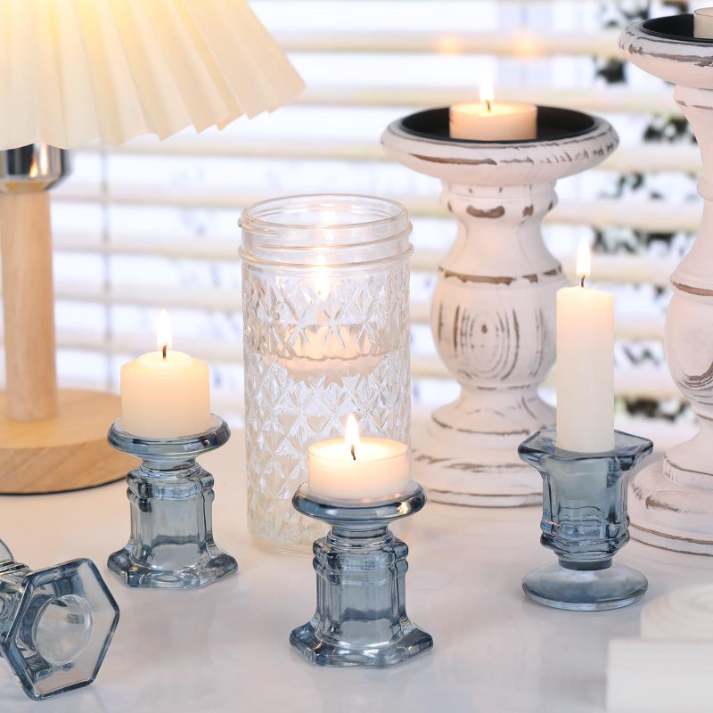 Lanttu Blue Candlestick Holders Bulk, 12 Pcs Glass Candle Holders Set,Crystal Taper Candle Holder for Wedding, Table Centerpiece, Home Decoration - Image 2