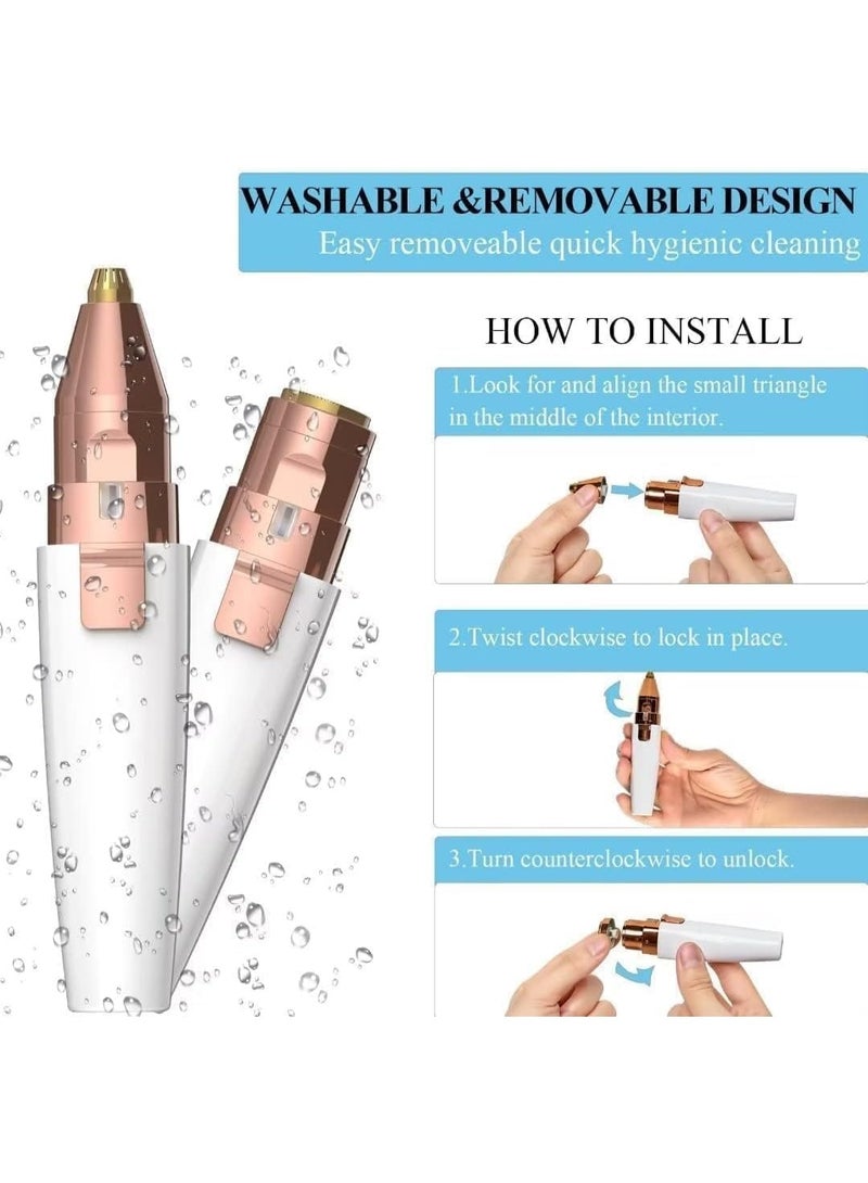 2-in-1 Rechargeable Facial Hair Remover & Eyebrow Trimmer for Women, Painless Gentle Hair Removal, LED Light, Portable Design for Daily Grooming - Image 2