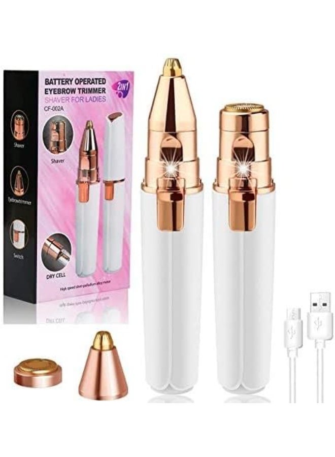 2-in-1 Rechargeable Facial Hair Remover & Eyebrow Trimmer for Women, Painless Gentle Hair Removal, LED Light, Portable Design for Daily Grooming - Image 4