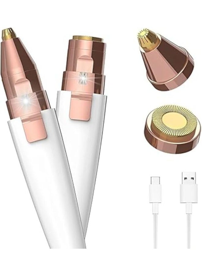 2-in-1 Rechargeable Facial Hair Remover & Eyebrow Trimmer for Women, Painless Gentle Hair Removal, LED Light, Portable Design for Daily Grooming - Image 1