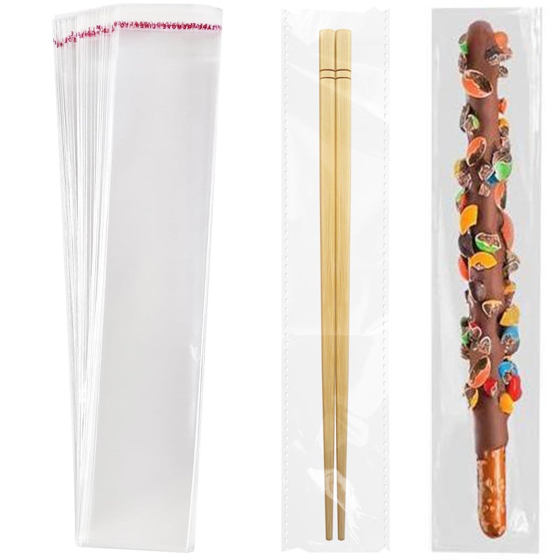 DTmasao 2x10 Inches 100 Pcs Pretzel Bags Thickened Pretzel Rod, Self Sealing Cellophane Individual Clear Prezetels Sticks Food Safe Bags for Chocolate, Candies, Cookies - Image 1