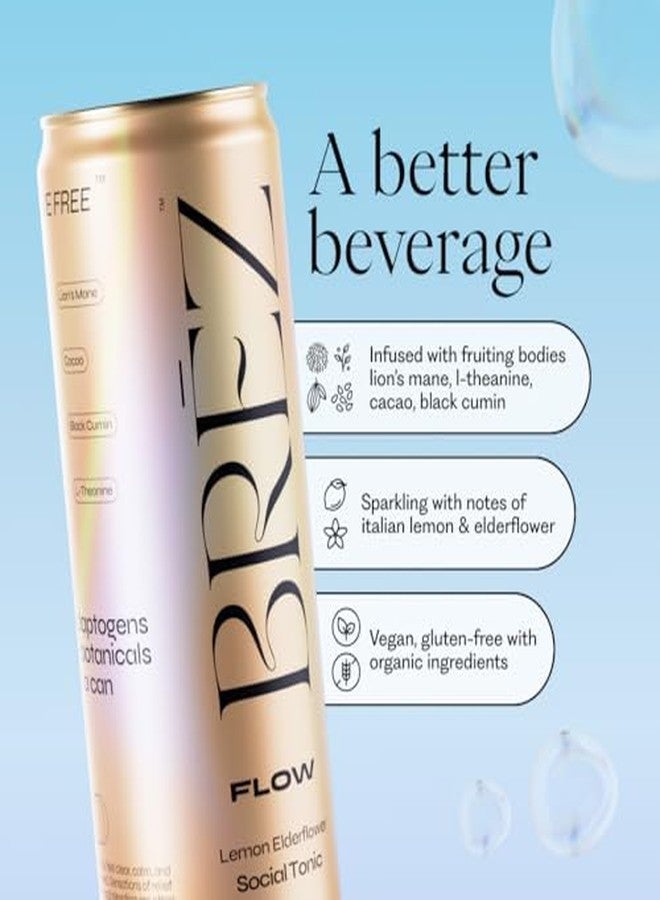 BREZ BRĒZ FLOW Lion’s Mane Mushroom Drink 8 Pack, Lemon Elderflower, Supports Mood & Focus, Non-Alcoholic Sparkling Adaptogen Drink, Functional Mushrooms, Feel Clear, Calm & Refreshed- 12 Fl oz Cans - Image 2