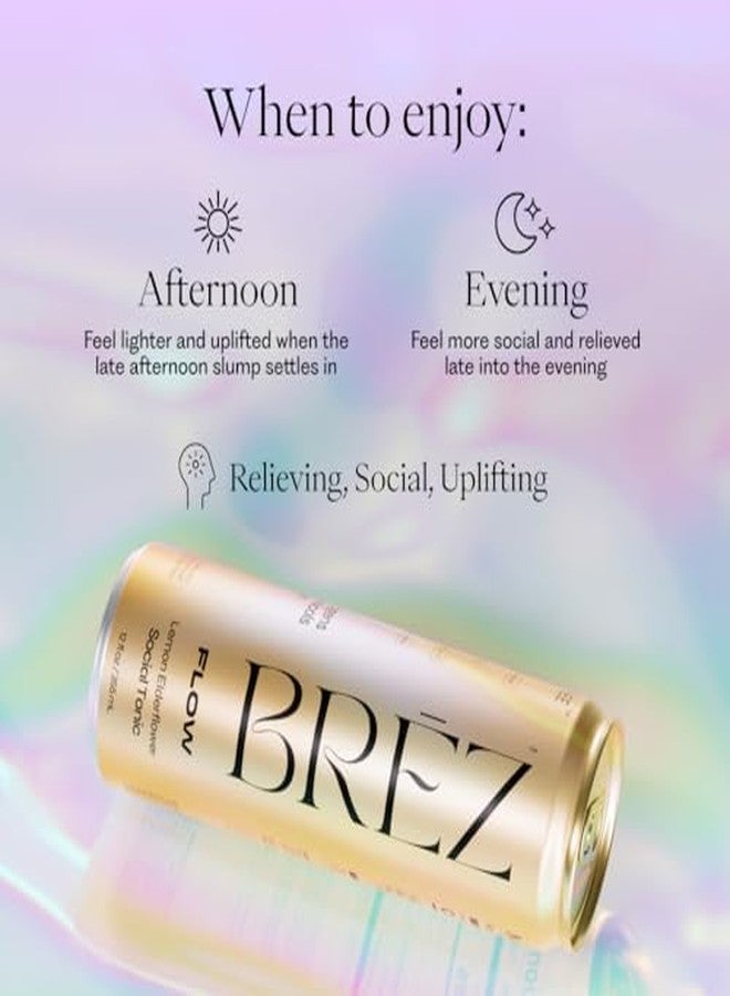 BREZ BRĒZ FLOW Lion’s Mane Mushroom Drink 8 Pack, Lemon Elderflower, Supports Mood & Focus, Non-Alcoholic Sparkling Adaptogen Drink, Functional Mushrooms, Feel Clear, Calm & Refreshed- 12 Fl oz Cans - Image 3