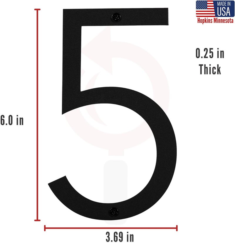 Discovered Designs 6" (5) Modern Address House Numbers for Outside - Easy to Install 3D Matte Black Acrylic Individual Numbers for Address on House, Weatherproof No Rust, Made in USA, Includes 2 - 3/4" Screws, Door Mailbox Number Home Address Number - Image 5