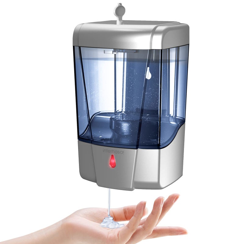 interhasa! Soap Dispenser, Touchless Hand Sanitizer Dispenser Wall Mount 600ml Automatic Kitchen Soap Dispenser for Commercial Home, Office (Silver) - Image 1