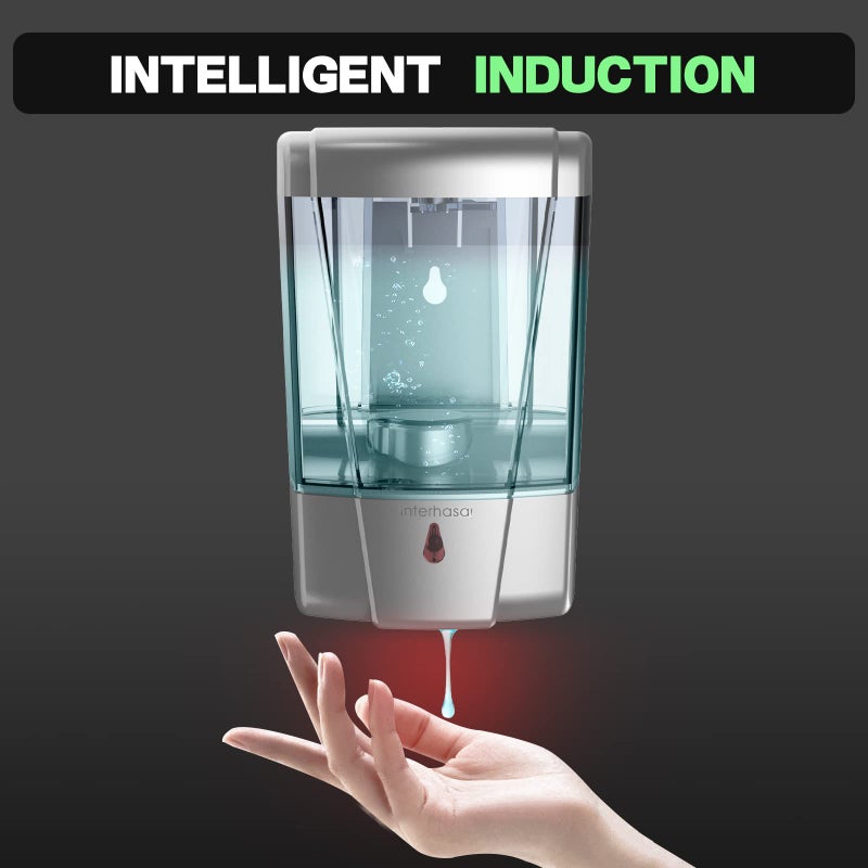 interhasa! Soap Dispenser, Touchless Hand Sanitizer Dispenser Wall Mount 600ml Automatic Kitchen Soap Dispenser for Commercial Home, Office (Silver) - Image 5