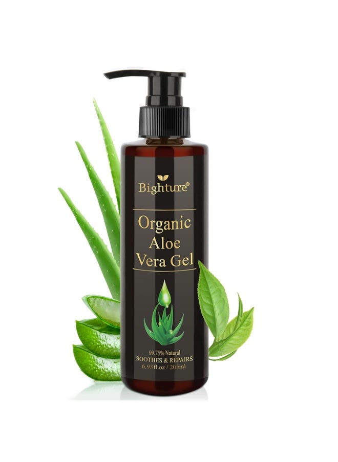 Bighture Aloe Vera Gel Infused with Tea Tree Oil for Skin Hydrating, Repair Skin, Organic Aloe Vera Gel Extract from Fresh Pure Aloe Vera for Sunburn Relief, Hair, Razor- 6.76 Fl Oz  - Image 1
