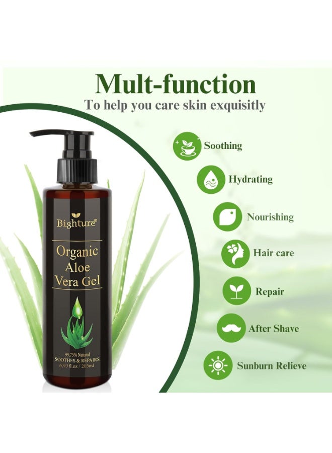 Bighture Aloe Vera Gel Infused with Tea Tree Oil for Skin Hydrating, Repair Skin, Organic Aloe Vera Gel Extract from Fresh Pure Aloe Vera for Sunburn Relief, Hair, Razor- 6.76 Fl Oz  - Image 2