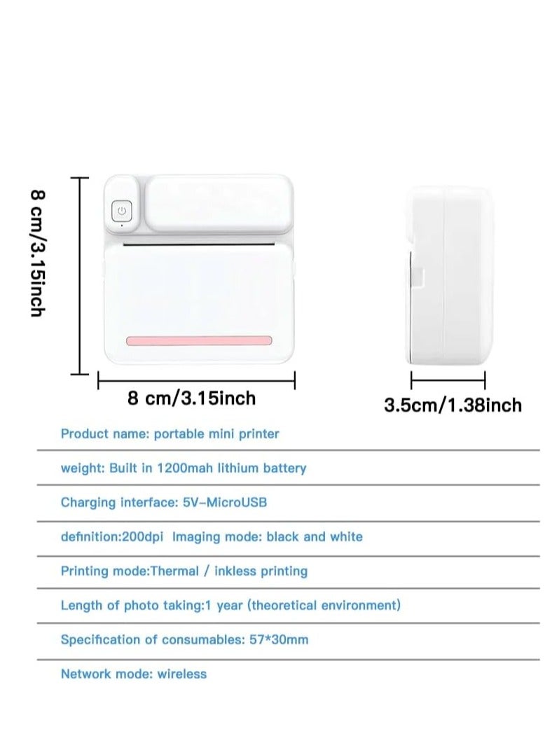 Mini Thermal Printer Bluetooth Pocket Printer Portable Inkless Sticker Printer for Notes/Lists/Label/Memo/Scrapbook, Photos Compatible with iPhone iOS  Android or Tablet (with 6 Roll Paper) - Image 5
