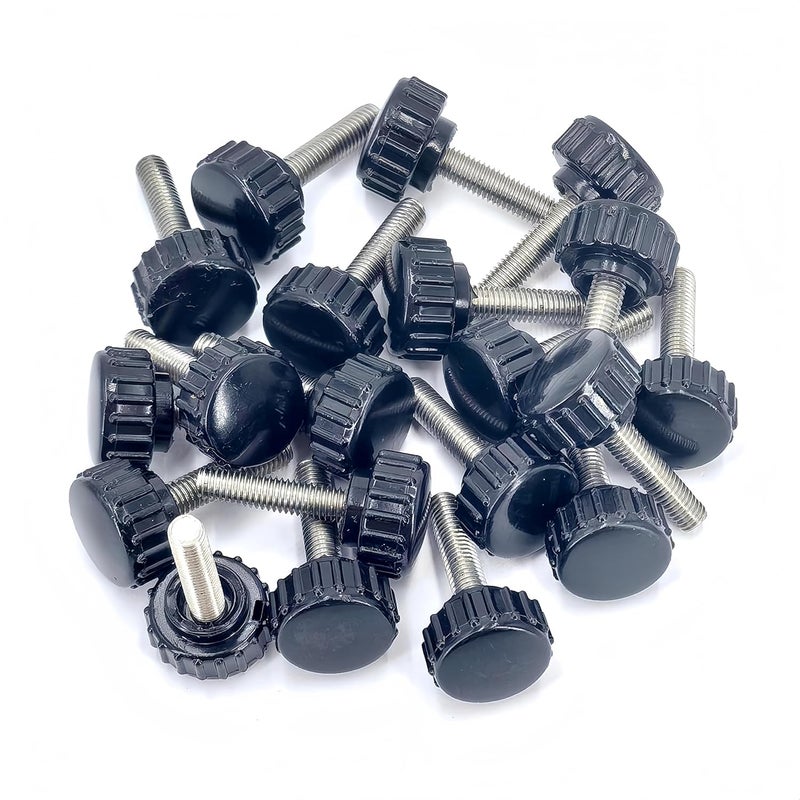 heyday M5x20mm 304 Stainless Steel Threaded Knurled Thumbscrew Screw on Knobs Grips Black Round Clamping Screw, Black(20 Pcs) - Image 4