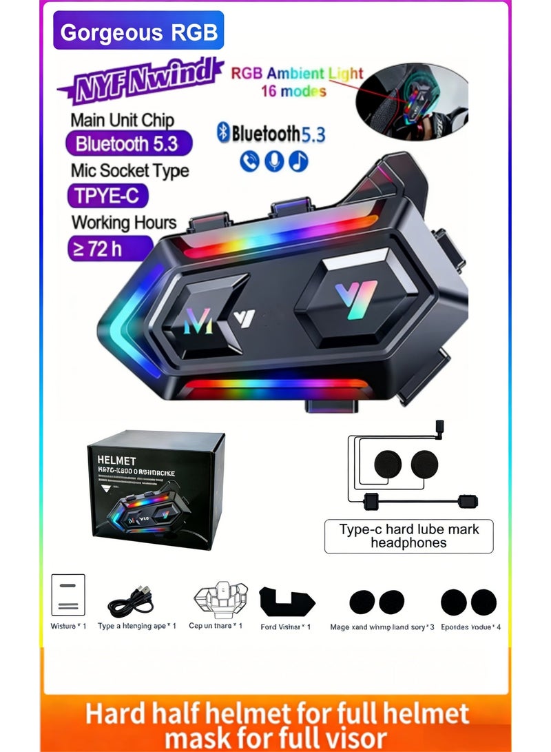 ZetRA Y20 Motorcycle Helmet Bluetooth Headset, Flash Color RGB Lighting Effects, Bluetooth 5.3 Headset, Intelligent Noise Reduction, High Fidelity Sound Quality, IPX6, Compatible with All Helmets - Image 2