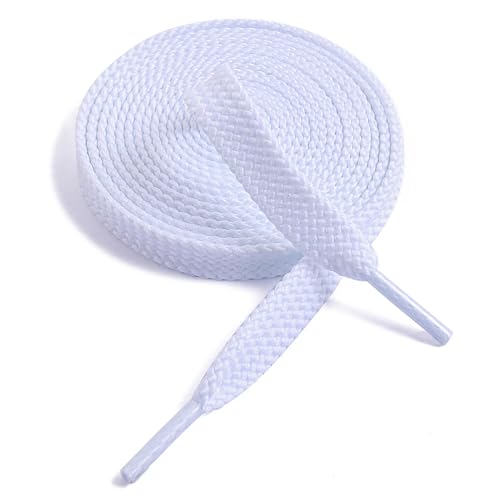 VSUDO Upgrade 54" Double Layer Weave Flat Shoelaces, 5/16" Wide Flat Shoe Laces for Adults & Kids Sneakers or Athletic Shoes [1Pair-White-110CM] - Image 1