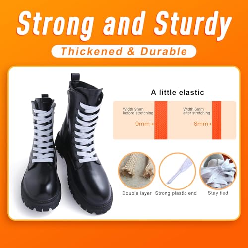 VSUDO Upgrade 54" Double Layer Weave Flat Shoelaces, 5/16" Wide Flat Shoe Laces for Adults & Kids Sneakers or Athletic Shoes [1Pair-White-110CM] - Image 3