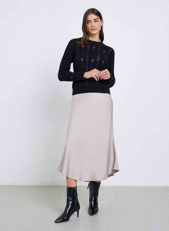 Styli Black Floral Embroidered Cable Knit Sweater - Image 2