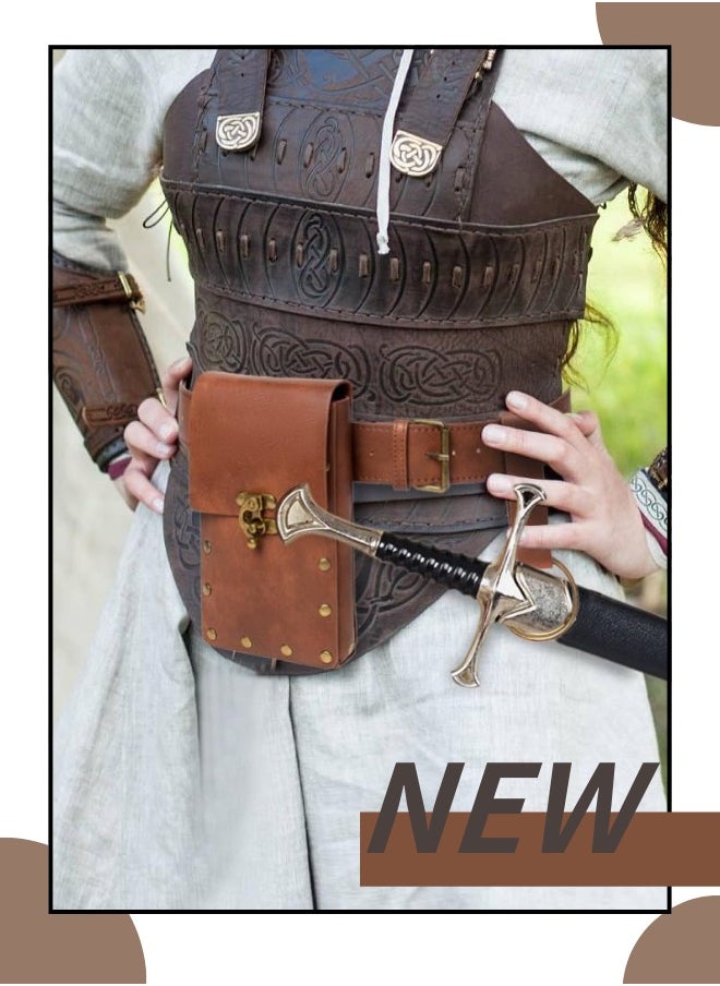 ILovhaprty Brown Viking dress-up Belt Pouch Waist Bag, Medieval Bag, Leather Belt Renaissance, Cosplay Costume Accessories  - Image 2