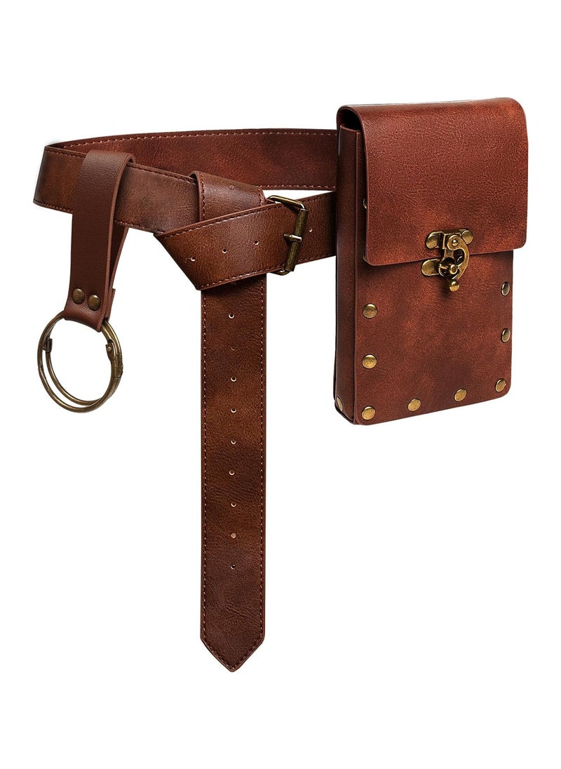 ILovhaprty Brown Viking dress-up Belt Pouch Waist Bag, Medieval Bag, Leather Belt Renaissance, Cosplay Costume Accessories  - Image 1