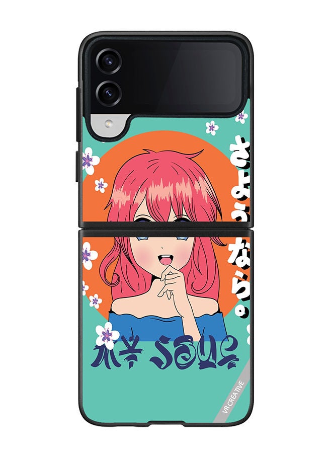 VR CREATIVE Protective Case Cover For Samsung Galaxy Z Flip4 Japanese Gril Text Means Good Bye Design Multicolour - Image 1