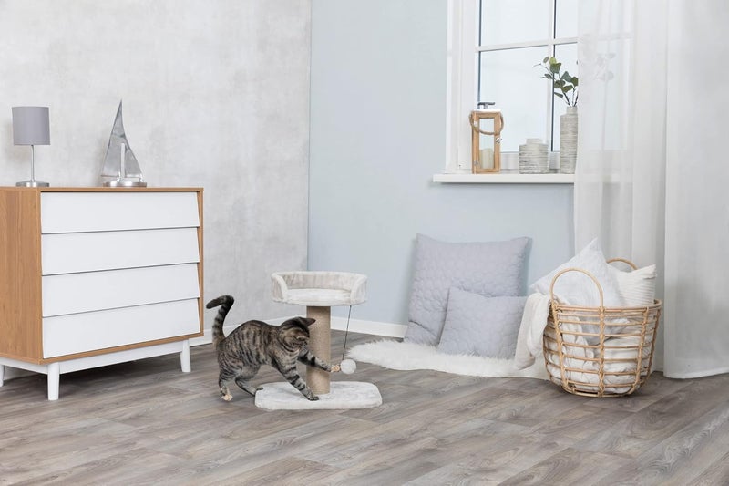 TRIXIE Mica Cat Scratching Post 181 Inch  Cat Scratcher with Soft Fabric Covering Base and Durable Sisal Rope  with Padded Platform  Dangling Cat Toy  in Greige - Image 3