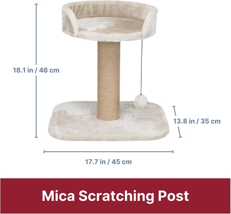 TRIXIE Mica Cat Scratching Post 181 Inch  Cat Scratcher with Soft Fabric Covering Base and Durable Sisal Rope  with Padded Platform  Dangling Cat Toy  in Greige - Image 4