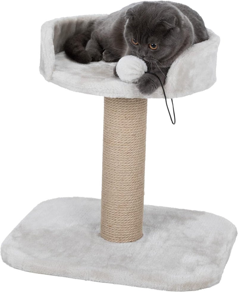 TRIXIE Mica Cat Scratching Post 181 Inch  Cat Scratcher with Soft Fabric Covering Base and Durable Sisal Rope  with Padded Platform  Dangling Cat Toy  in Greige - Image 2