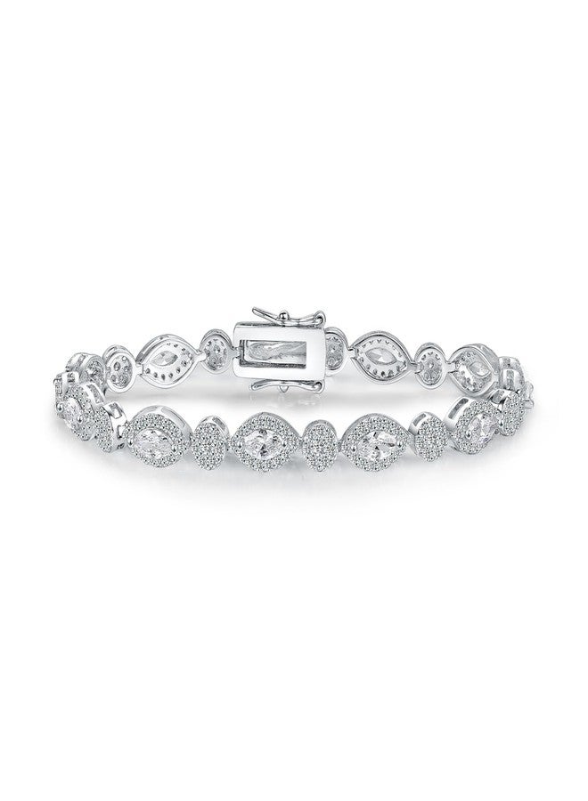 MDFUN Halo Tennis Bracelet for Women 18K White Gold Round and Eye Cubic Zirconias, Size 6 inches - Image 1