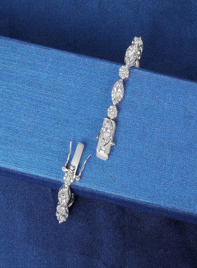 MDFUN Halo Tennis Bracelet for Women 18K White Gold Round and Eye Cubic Zirconias, Size 6 inches - Image 3