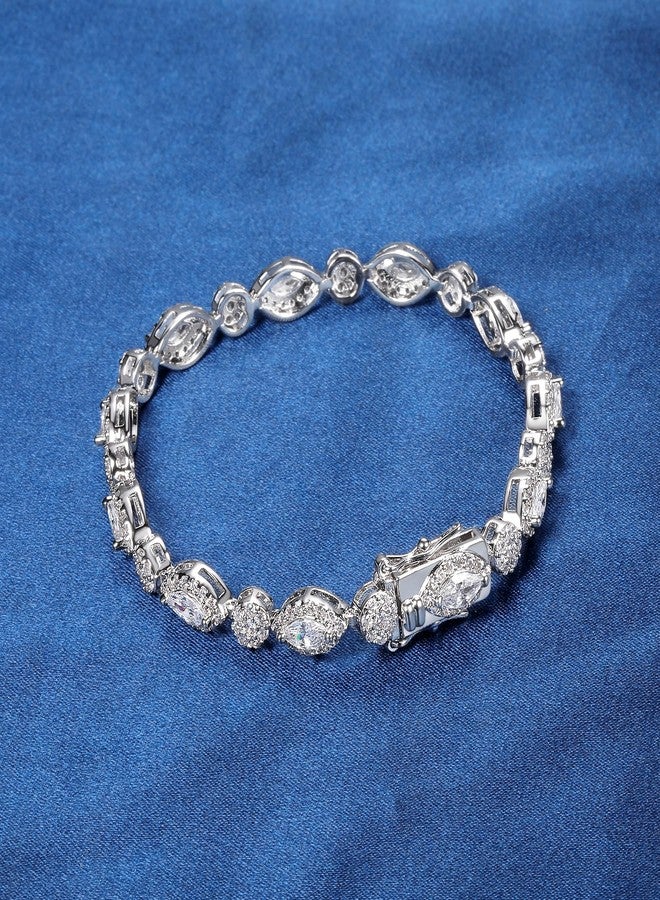 MDFUN Halo Tennis Bracelet for Women 18K White Gold Round and Eye Cubic Zirconias, Size 6 inches - Image 4