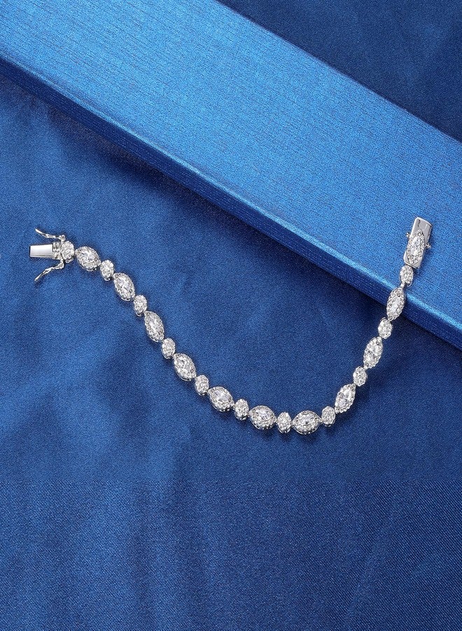 MDFUN Halo Tennis Bracelet for Women 18K White Gold Round and Eye Cubic Zirconias, Size 6 inches - Image 5
