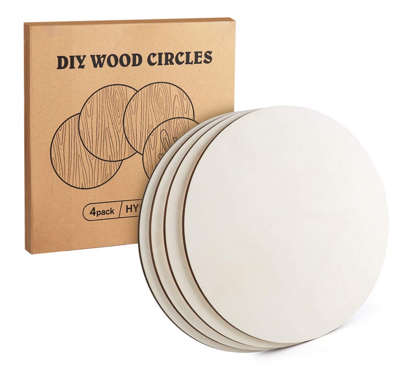 ilauke 14 Inch Wood Circles for Crafts 4Pcs Blank Unfinished Wood Crafts 14 Inch Thick Wood Rounds for Crafts Wood Rounds Discs for Crafts Wood Signs Burning Painting Wedding Decoration