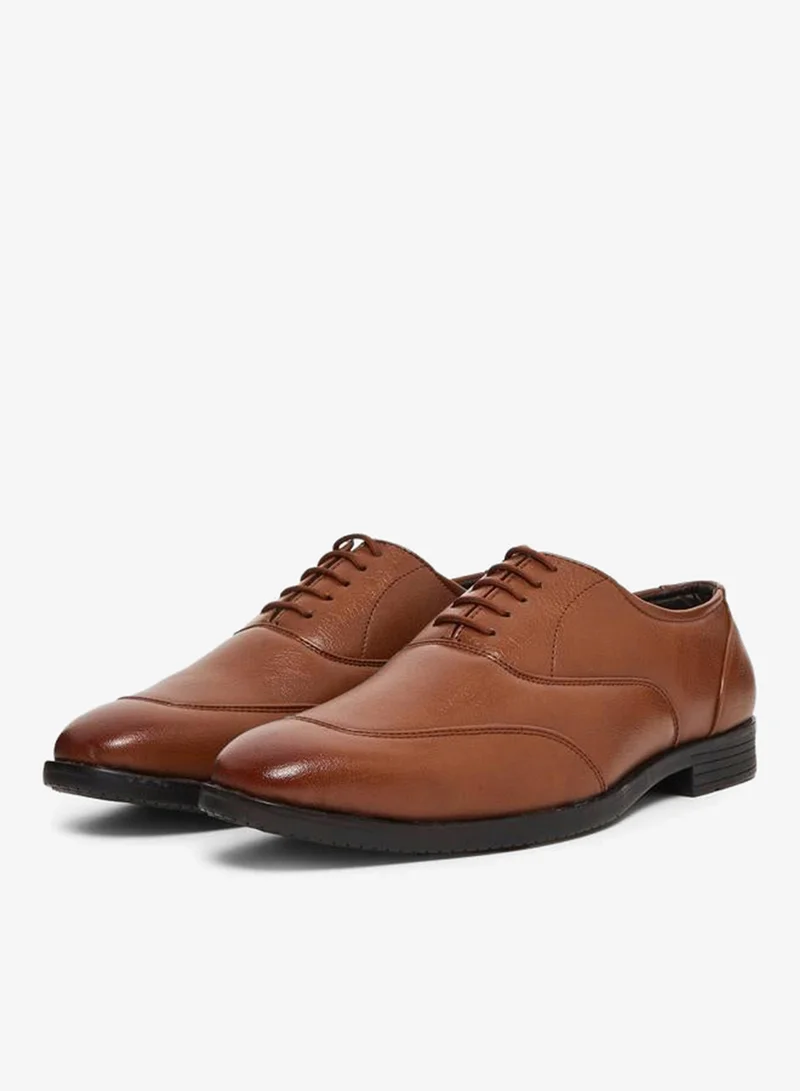 Styli Men Brown Leather Oxford Shoes