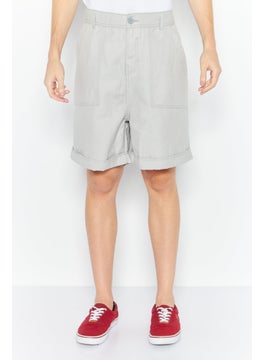 Men Plain Denim Short, Grey