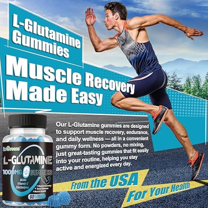 inGreens L-Glutamine Gummies 1000mg with BCAA, Potassium, Magnesium & Vitamin C, Muscle Recovery, Endurance Support & Daily Nutrition, Portable Supplement for Men＆Women, Lime Grapefruit Flavor, 60 Count - Image 2