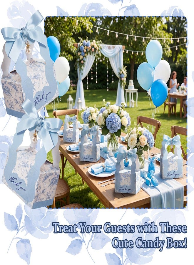 ForraFun 50 Sets Floral Wedding Favor Boxes with Pearl Pendant Bow Ribbon Floral Wedding Party Candy Boxes Bridal Gift for Guests Bridal Shower Birthday Party Anniversary Supplies(Blue) - Image 5