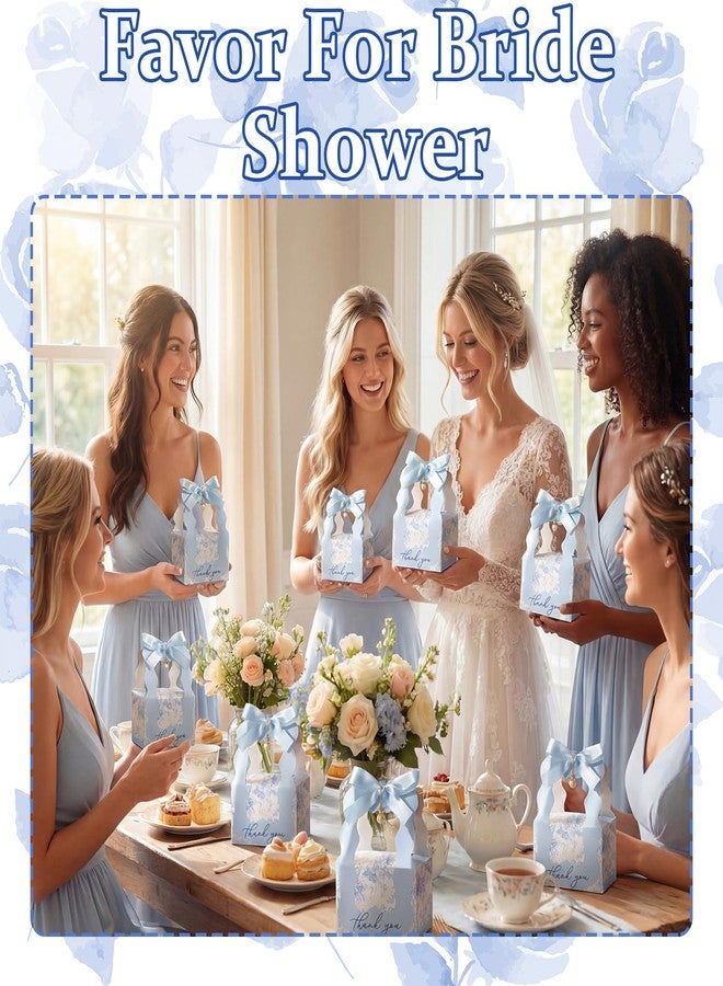 ForraFun 50 Sets Floral Wedding Favor Boxes with Pearl Pendant Bow Ribbon Floral Wedding Party Candy Boxes Bridal Gift for Guests Bridal Shower Birthday Party Anniversary Supplies(Blue) - Image 3