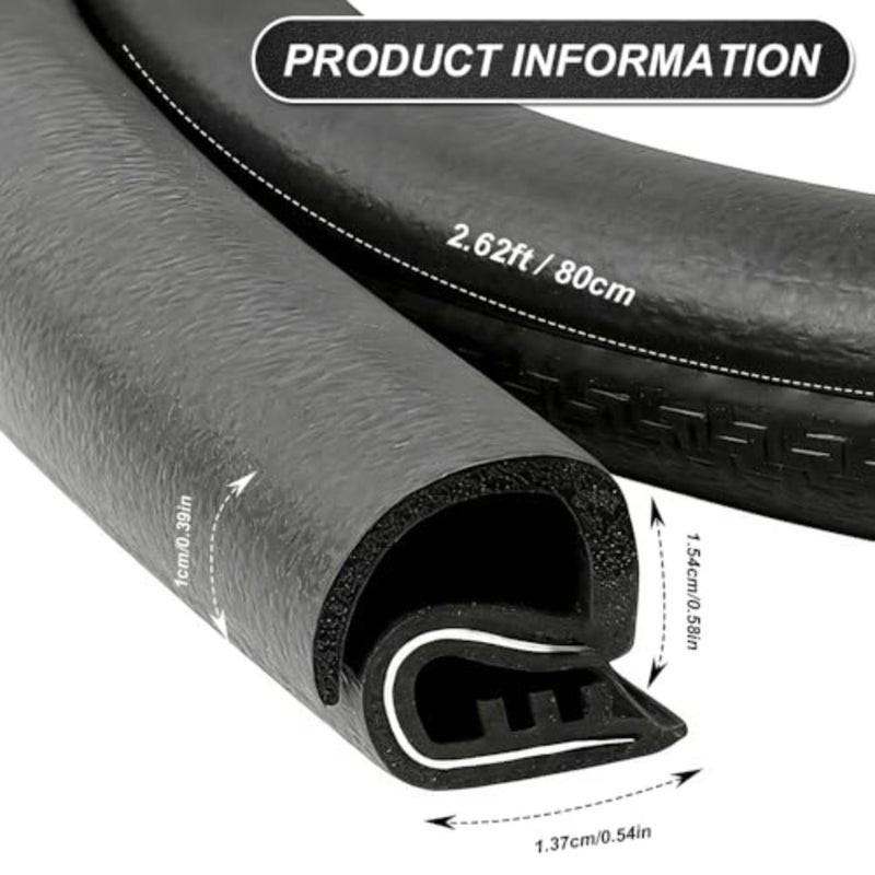 2PCS 2.62Ft Adjustable Automotive Weather Stripping Door Seal, B Pillar Seal, Thickened Rubber Edge Trim with U-Shaped Metal Clips, B Pillar Soundproof Sealing Strips Universal for Most Cars - Image 2