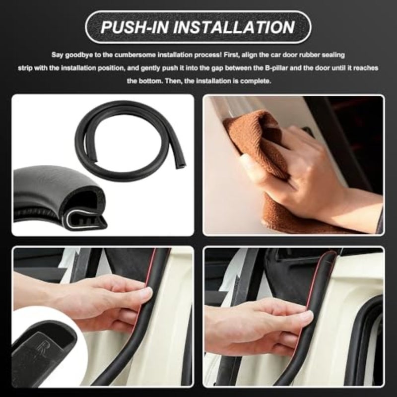 2PCS 2.62Ft Adjustable Automotive Weather Stripping Door Seal, B Pillar Seal, Thickened Rubber Edge Trim with U-Shaped Metal Clips, B Pillar Soundproof Sealing Strips Universal for Most Cars - Image 5