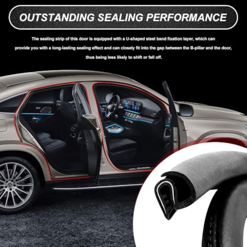 2PCS 2.62Ft Adjustable Automotive Weather Stripping Door Seal, B Pillar Seal, Thickened Rubber Edge Trim with U-Shaped Metal Clips, B Pillar Soundproof Sealing Strips Universal for Most Cars - Image 4
