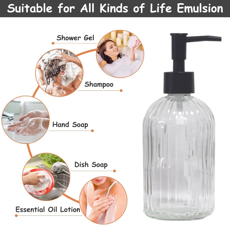 YYTSGG Clear Glass Soap Dispenser With Black Plastic Pump  13.5Oz Refillable Liquid Hand Soap Dispenser  Lotion Dish Soap Dispenser For Modern Home Decor  Bathroom  Kitchen Countertop  Hotel - Image 4
