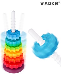 Baby's Spinning Stacking Rainbow Tower, Safe Non-Toxic ABS Material, Dual-Color Spinning Wheel Design, Parent-Child Early Education Educational Toy, Exercise Hand Coordination Ability