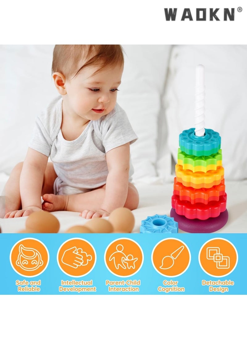 WAOKN - Baby's Spinning Stacking Rainbow Tower, Safe Non-Toxic ABS Material, Dual-Color Spinning Wheel Design, Parent-Child Early Education Educational Toy, Exercise Hand Coordination Ability - Image 1