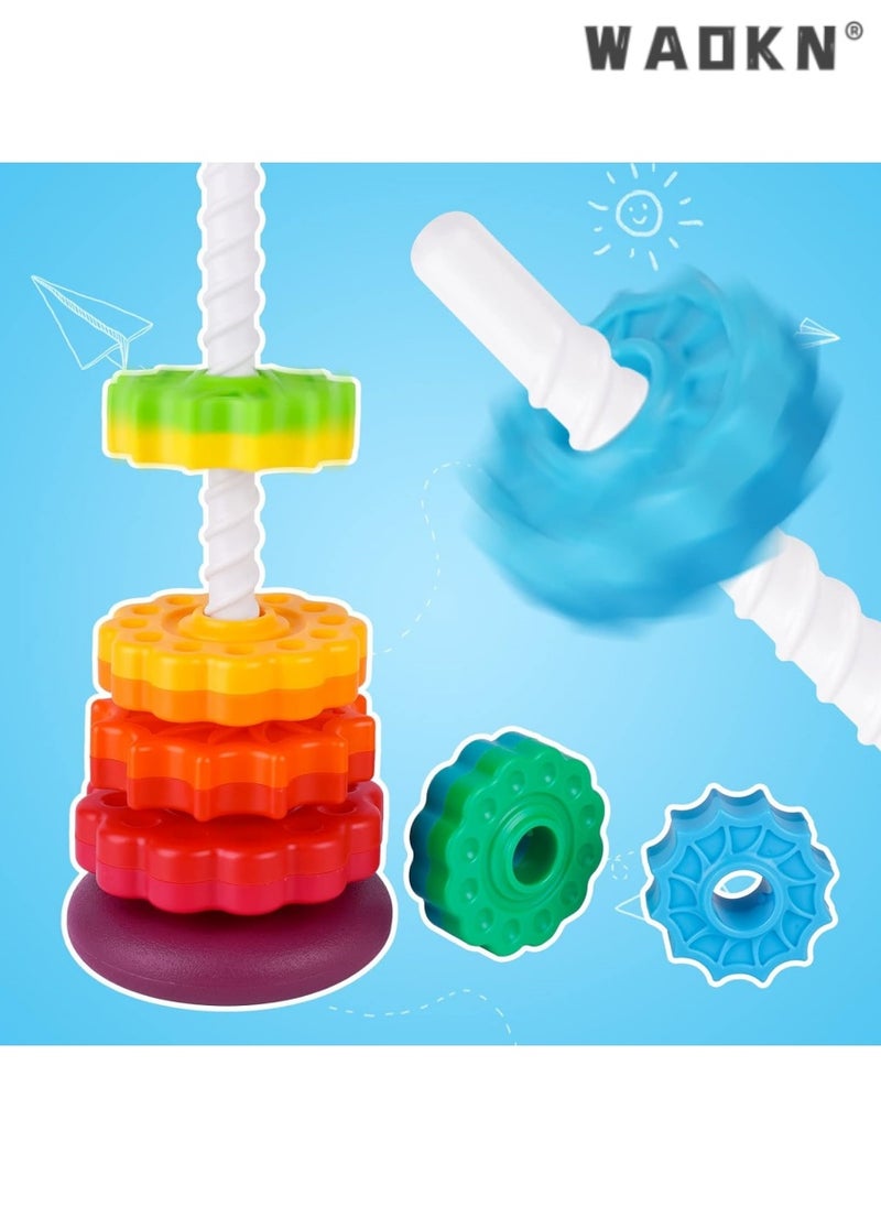 WAOKN - Baby's Spinning Stacking Rainbow Tower, Safe Non-Toxic ABS Material, Dual-Color Spinning Wheel Design, Parent-Child Early Education Educational Toy, Exercise Hand Coordination Ability - Image 1