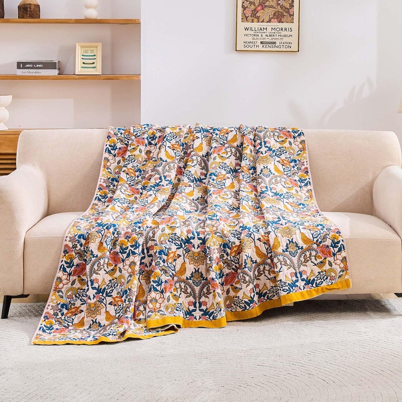 XIBLC Boho Blanket Throw Quilt, 100% Cotton Soft Light Weight Throw Blankets for Summer, 60"x80" Farmhouse Flower Decorative Blankets, All Season Rustic Reversible Bohemian Throw Quilt - Image 3