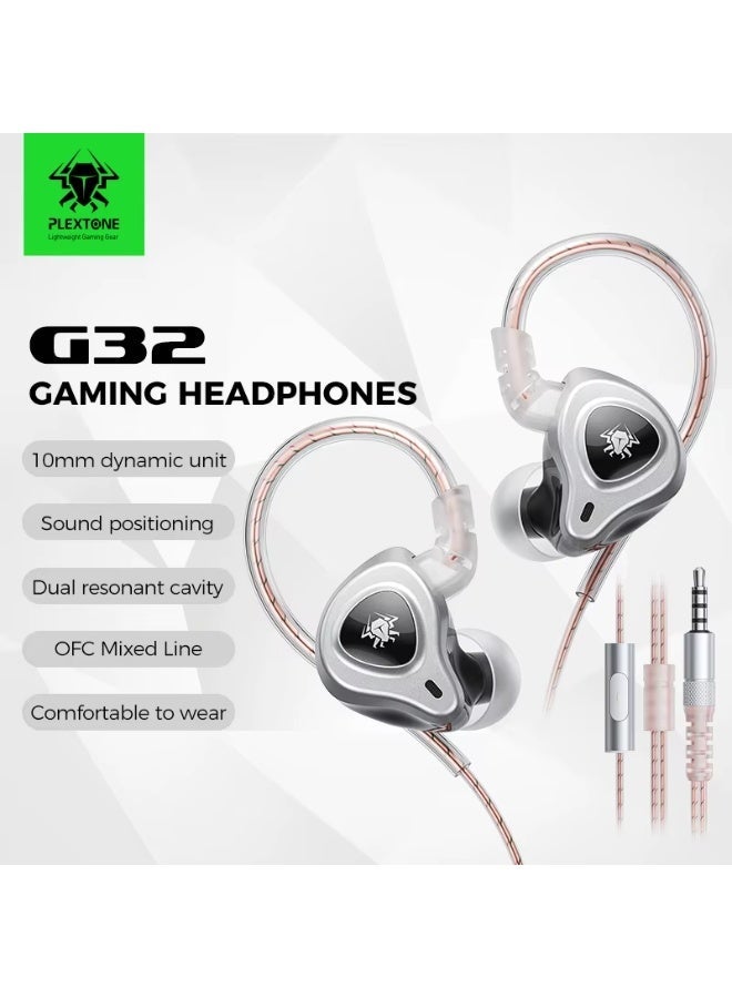 بليكستون سماعات أذن بليكستون G32 للألعاب مقبس 3.5 ملم مسمارمع ميكروفون عالية الدقة سماعات أذن داخلية سماعات رياضية إلكترونية سماعات أذن عالية الدقة مع صوت جهير قوي الجيل الخامس اللون فضي - Image 2