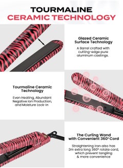 JOSE EBER Pure Ceramic Flat Iron - Frizz-Free Styling Hair Straightener For Salon-Quality Results- Dual Voltage Travel Iron Pink Zebra  - Image 5