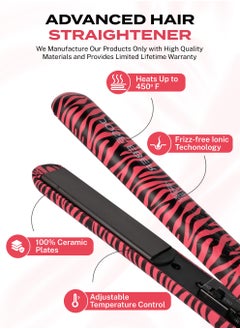 JOSE EBER Pure Ceramic Flat Iron - Frizz-Free Styling Hair Straightener For Salon-Quality Results- Dual Voltage Travel Iron Pink Zebra  - Image 3