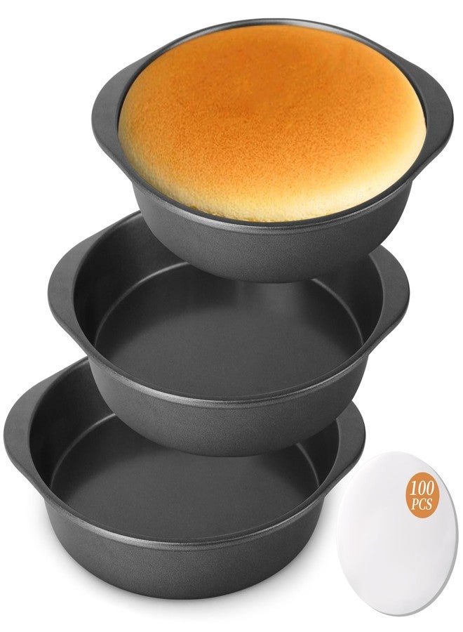 BEWOS 9 Inch Cake Pan Set - 100 Pcs Parchment Paper With 3 Pcs Carbon Steel Round Cake Pans, Nonstick Baking Pans Set With Handle, Dishwasher Safe - Image 1