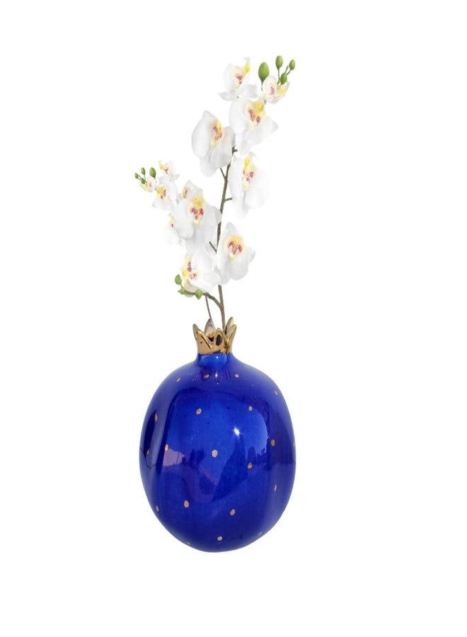 Mirakii Handmade Blue Ceramic Bud Vase with Golden Dots - 10 cm Decorative Small Flower Vase for Home Décor, Table Centerpiece, Living Room, Office Desk & Gift - Image 4