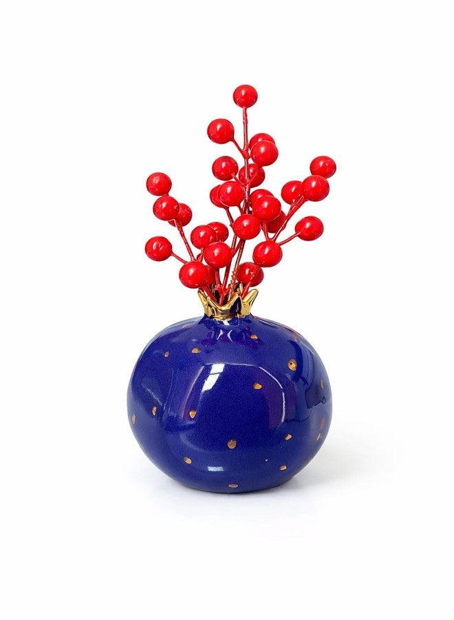 Mirakii Handmade Blue Ceramic Bud Vase with Golden Dots - 10 cm Decorative Small Flower Vase for Home Décor, Table Centerpiece, Living Room, Office Desk & Gift - Image 1