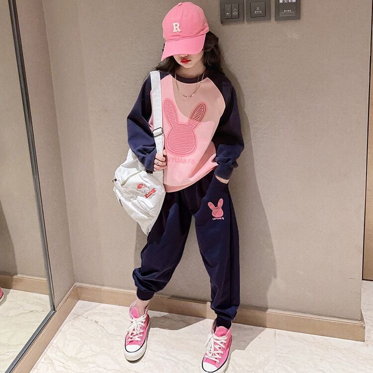 Generic Girls Trendy Hoodie Set Spring 2023 Pink suit 